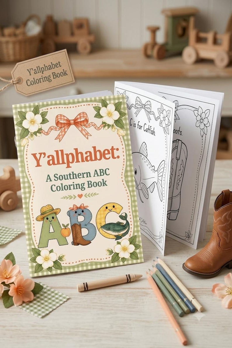 Y'allphabet Southern ABC Coloring Book | Printable Kids Activity