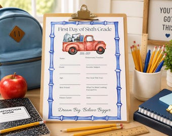 First Day Of Middle School Interview Printable, US Letter, Grades 6-8, High Resolution PDF