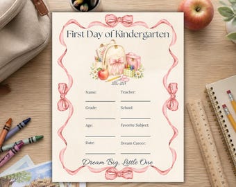 Back To School Interview Printable, Pink Bow Theme, Preschool To 12th, First Day Worksheet
