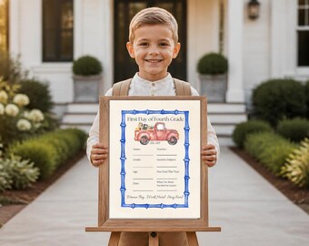 First Day Of School Printable Sign, Blue Bamboo Border PDF