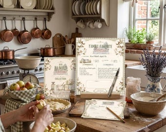 Printable Recipe Cards Template, Southern Farmhouse Digital Recipe Set