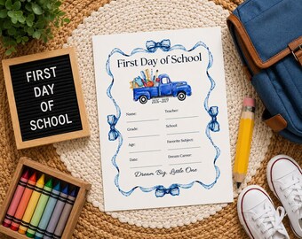 First Day of School Sign Printable, Blue Truck, School Photo Prop