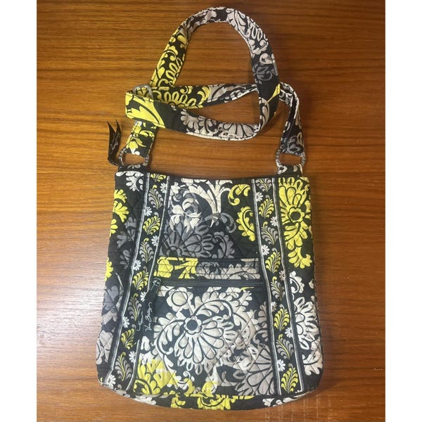Vera Bradley Yellow Black Quilted Crossbody Purse Bag - Retired Baroque Pattern