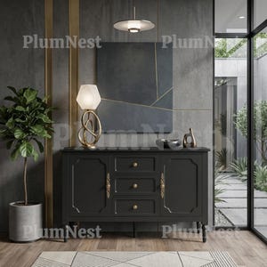 Credenza with Drawers and Doors, Mid Century Modern Buffet Cabinet, Vintage Sideboard with Solid Wood Legs | Painted Coffee Bar Cabinet