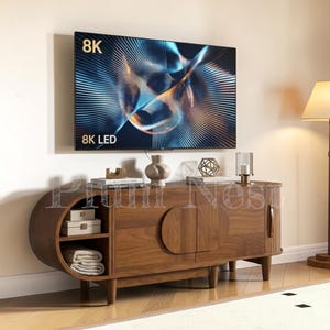 Small Extendable TV Stand for TVs Up to 75 Inch, Modern Entertainment Center with Storage Cabinets, Wooden Media Console for Living Room