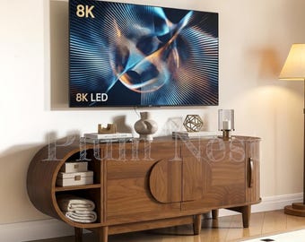 Small Extendable TV Stand for TVs Up to 75 Inch, Modern Entertainment Center with Storage Cabinets, Wooden Media Console for Living Room