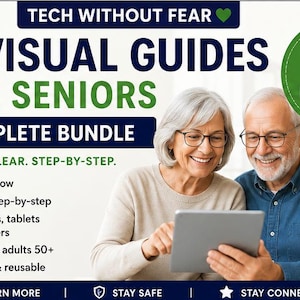 INSTANT DOWNLOAD | 15 Visual Guides for Seniors Printable | Complete Tech Without Fear Bundle | Adults 50+ Phone & Computer Help