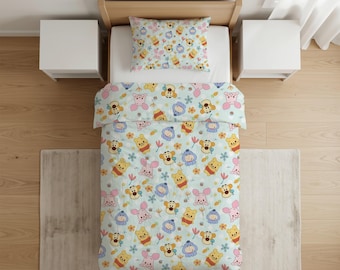 Winnie the Pooh Bedding Set Duvet Cover Tigger Piglet Eeyore Twin Queen Comforter Kids Room Decor Soft Pastel Quilt Bedspread Nursery Gift