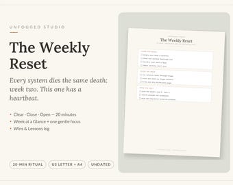 Weekly Reset Checklist Printable, ADHD Weekly Reset Planner PDF, Sunday Reset Routine, Week at a Glance & Wins Log, US Letter A4 Download