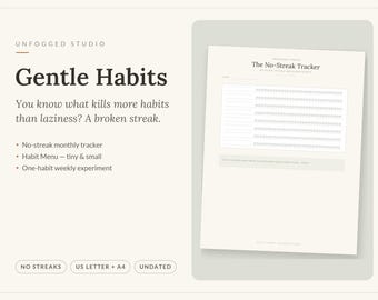 Habit Tracker Printable, Streak Free ADHD Habit Tracker PDF, Gentle Monthly Habit Log, Habit Menu & Weekly Experiment, US Letter A4