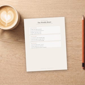 Lista de verificação semanal para redefinição, Planejador semanal de redefinição para TDAH em PDF, Rotina de redefinição de domingo, Visão geral da semana e registro de conquistas, Download em formato Carta (A4) imagem 5