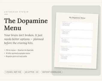 Dopamine Menu Printable PDF, ADHD Self Care Kit, Dopamenu Template with Quick Pick Cards, Digital Download US Letter & A4
