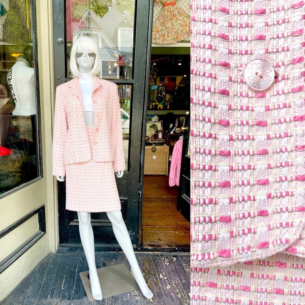 Elle Woods - pink and white tweed suit - large pink womens suit - Barbie Boss - pink tweed skirt suit - pink skirt suit - cute vintage suit
