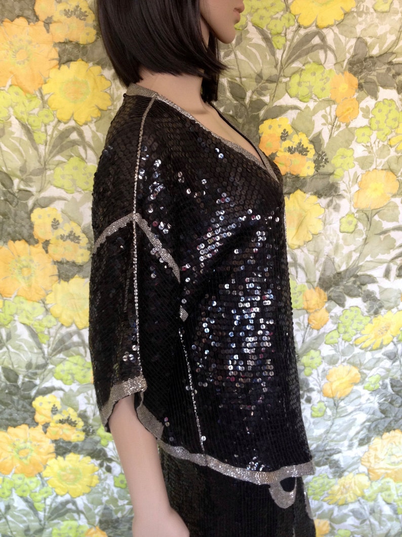 Black Glitter 80s Black Sequin Kimono Fully Beaded and Etsy