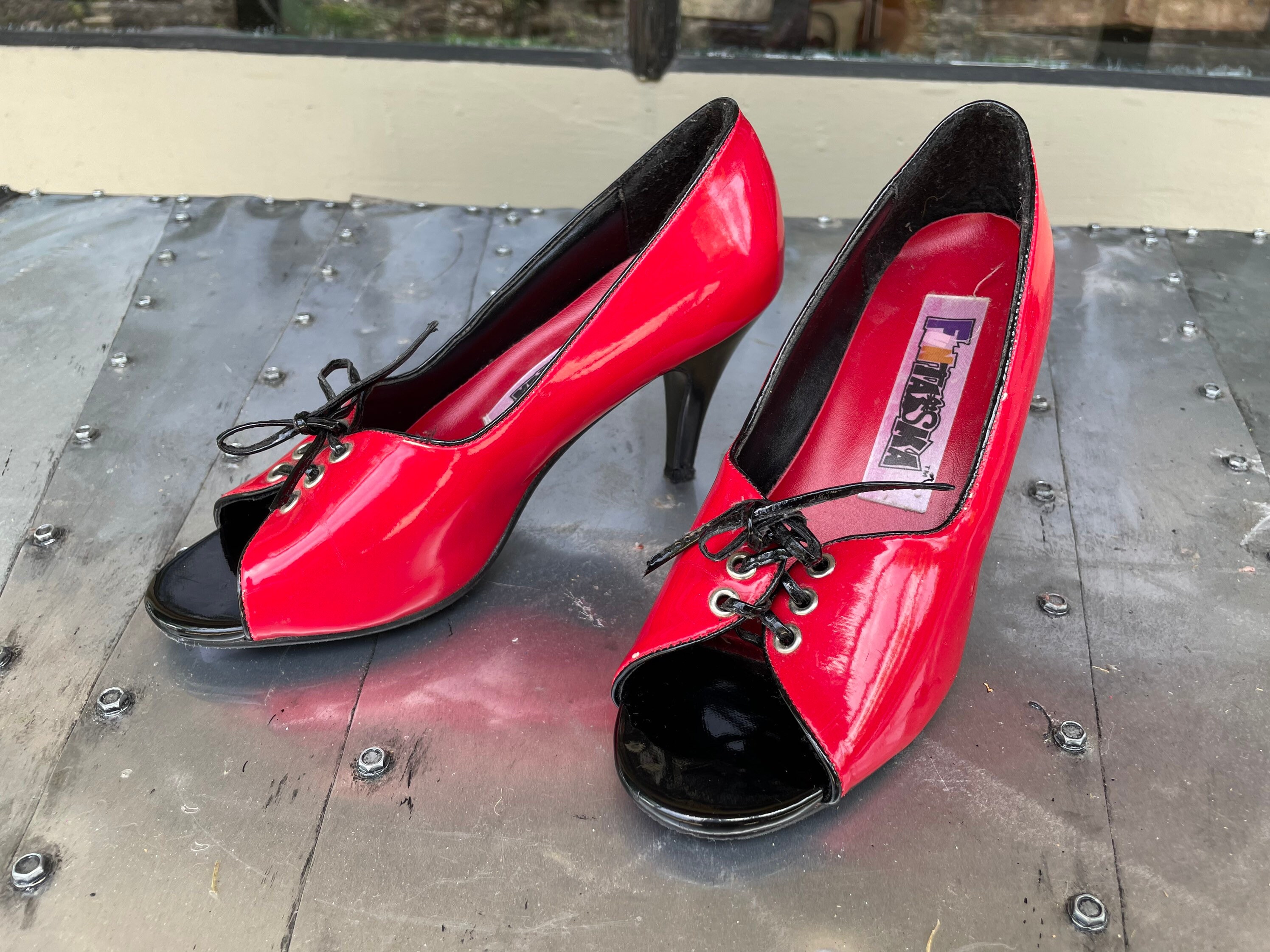 Red vinyl heels Clearance
