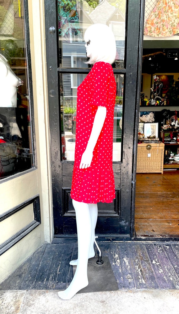 Margot - 70s 80s red and white polkadot dress dro… - image 6