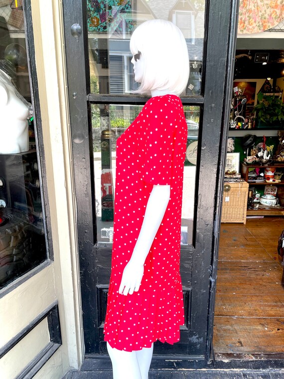 Margot - 70s 80s red and white polkadot dress dro… - image 5