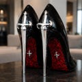 Fashion Heels for Women, Sword Heel Court Shoes, Gothic Stiletto Pumps, Black and Red Party Shoes, Alternative Footwear, Silver Heel Pumps product logo