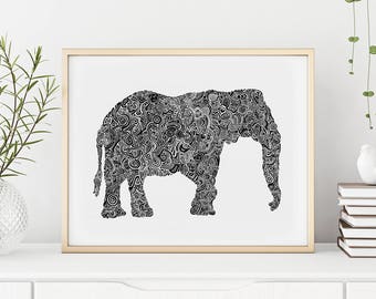 black white ink initial drawing Multiple sizesFREE SHIPPING* hand drawn monogram art Custom letter art nursery wall letter decor