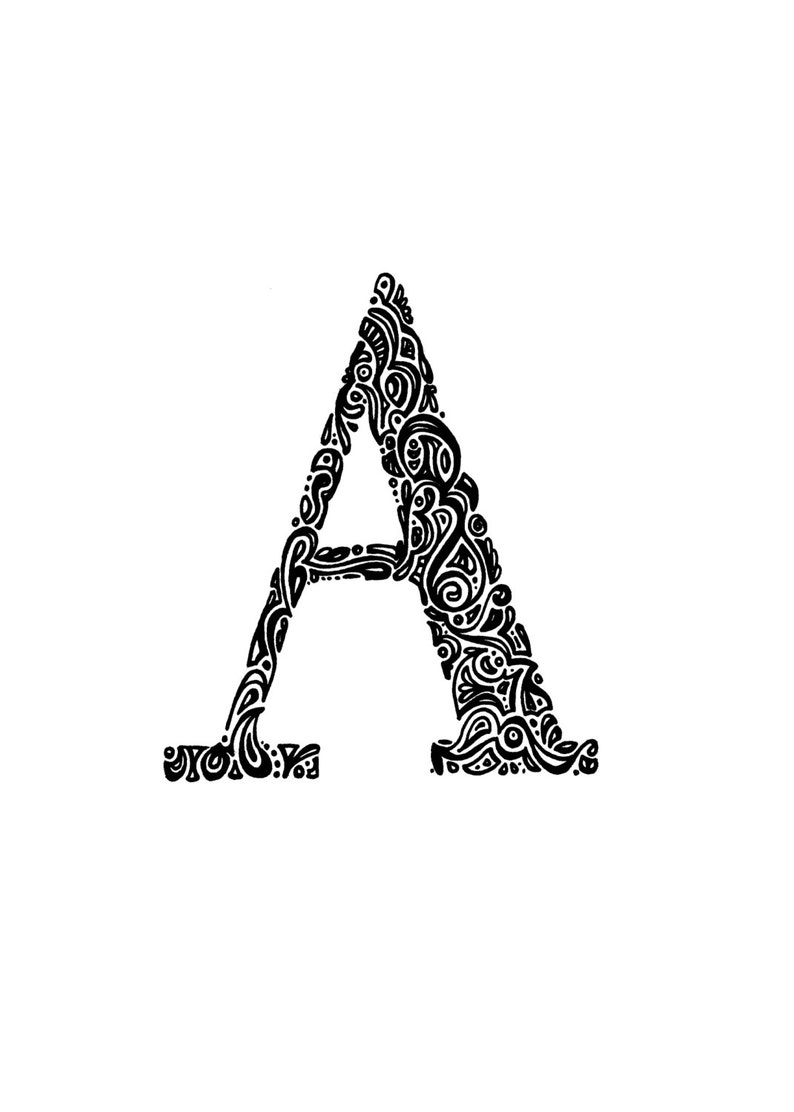 black white ink initial drawing Multiple sizesFREE SHIPPING* hand drawn monogram art Custom letter art nursery wall letter decor