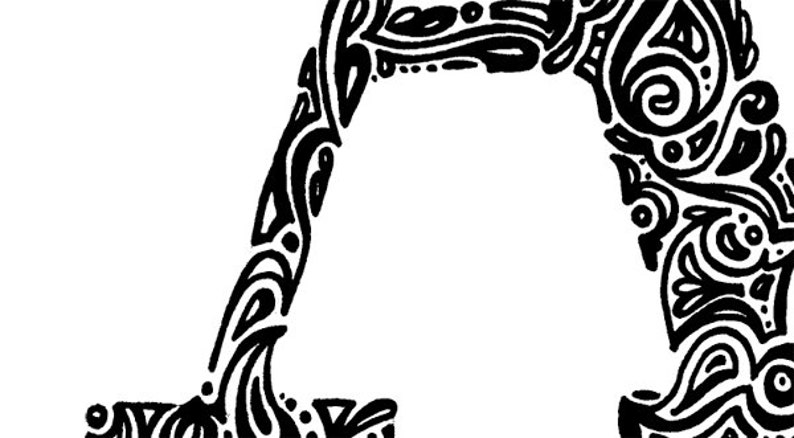 black white ink initial drawing Multiple sizesFREE SHIPPING* hand drawn monogram art Custom letter art nursery wall letter decor
