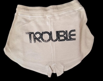 Trouble Waffelstrick-Shorts, 70er-Jahre-Transfer, Rags By KM Custom XS
