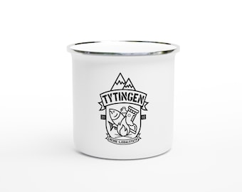 Hvitt Tytingen emaljekrus