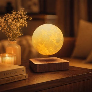 Lámpara lunar flotante magnética / Base de madera LED 3D, luz nocturna táctil para dormitorio, regalo