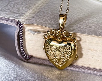 Floral Heart Locket Necklace: 18kt Gold Plated Silver Jardin Pendent