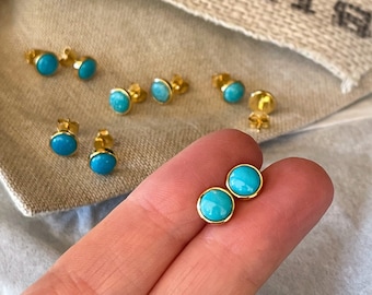 Natural turquoise studs earrings, Turquoise Minimalist Earring, Birthstone jewelry, Turquoise Solitaire Stud Earring, Gold Turquoise jewelry