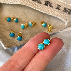 Natural turquoise studs earrings, Turquoise Minimalist Earring, Birthstone jewelry, Turquoise Solitaire Stud Earring, Gold Turquoise jewelry image 1