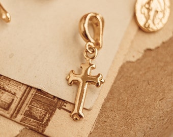 Gold Cross Talisman, Necklace Charm, Cross pendent, French Wedding, Cross amulet CHARM