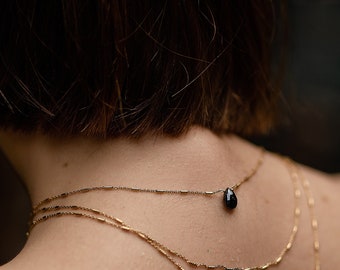 Black Spinel Choker, Spinel Teardrop Necklace, Layering Necklace, Gemstone Jewelry, parisian style