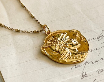 Collar con medallón Lady Liberté: moneda francesa de plata bañada en oro