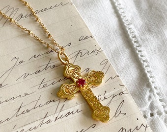 Français Collier Croix, Français Bijoux de mariage, Style Rococo, Marie Antoinette, Croix d'Or, Style Renaissance, Cadeau pour elle, cadeau pour maman