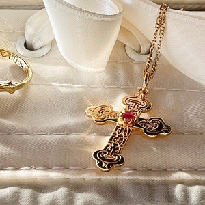 Gold Cross Necklace, Vintage French Wedding, Parisian French, Cottage core, Wedding Gift