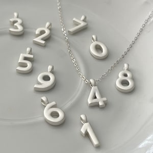 Matte Silver Number Necklace: Personalized Charm Jewelry, 18 Inch Chain