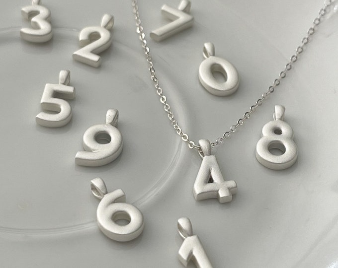 Matte Silver Number Necklace: Personalized Charm Jewelry, 18 Inch Chain