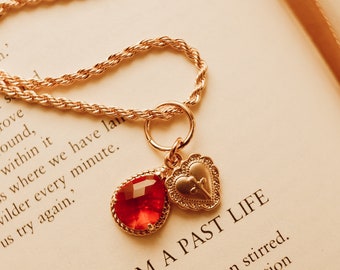 Collier Ruby Amour, Collier Pierre de Naissance, Bijoux Français, Collier Coeur Or, Collier Bestie, Style Français