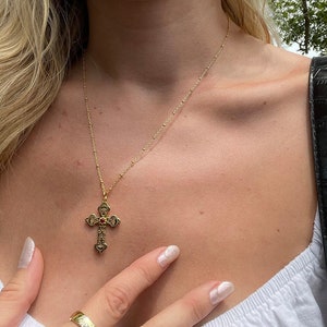 French Cross Necklace, French Wedding Jewelry, Rococo Style, Marie Antoinette, Gold Cross, Renaissance style, Gift for her, gift for mom