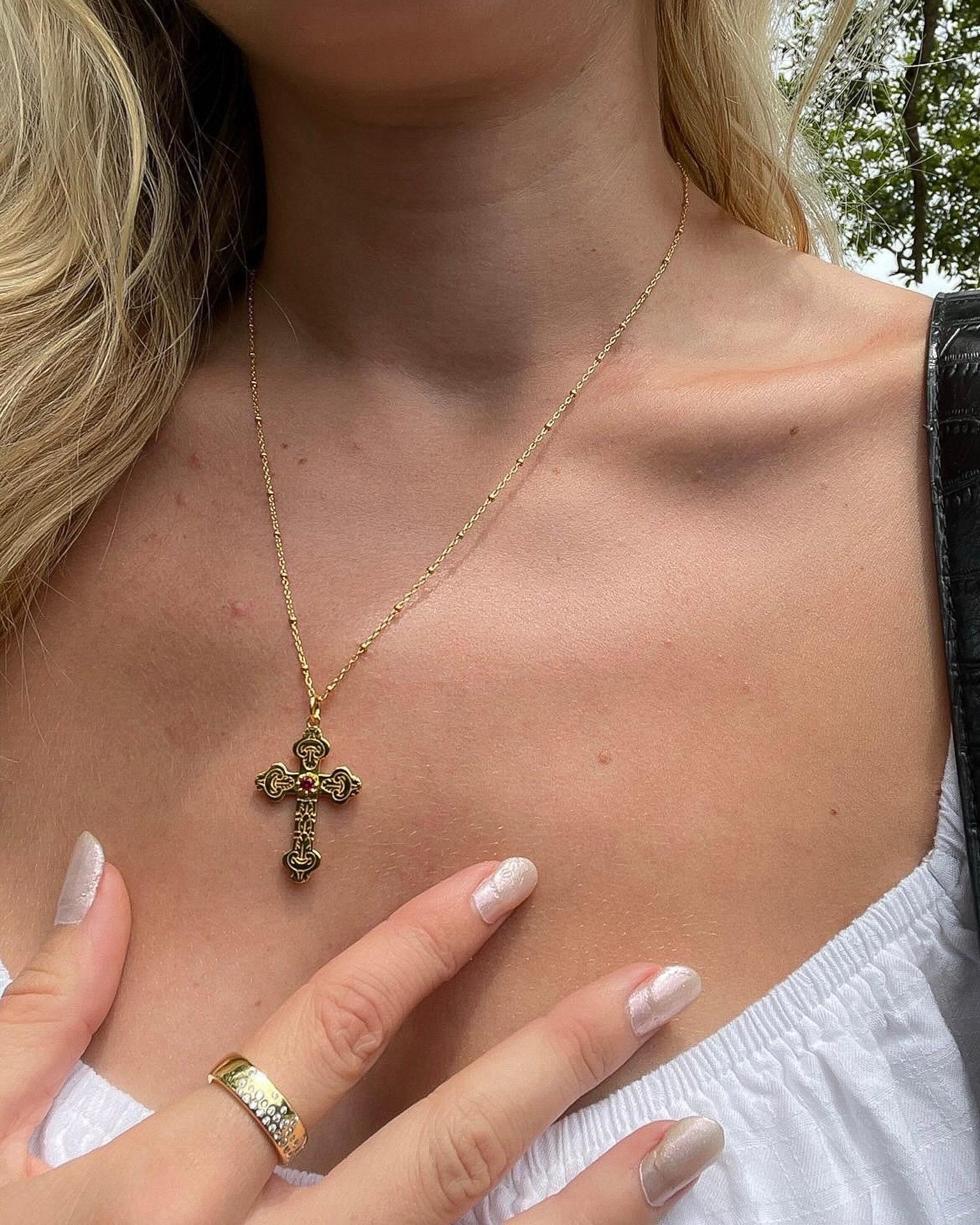 French Cross Necklace, French Wedding Jewelry, Rococo Style, Marie Antoinette, Gold Cross, Renaissance style, Gift for her, gift for mom