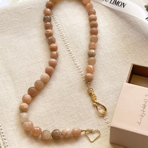 Sunstone Beaded Necklace: Gemstone Jewelry, 17 inch