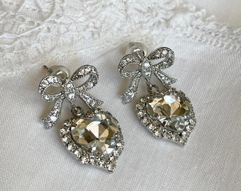 Bow Heart Earrings, Marie Antoinette Earrings, Bow earrings, Heart Jewelry