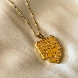 Gold Shield Necklace Gold Shield Locket Rococo Style Marie - Etsy