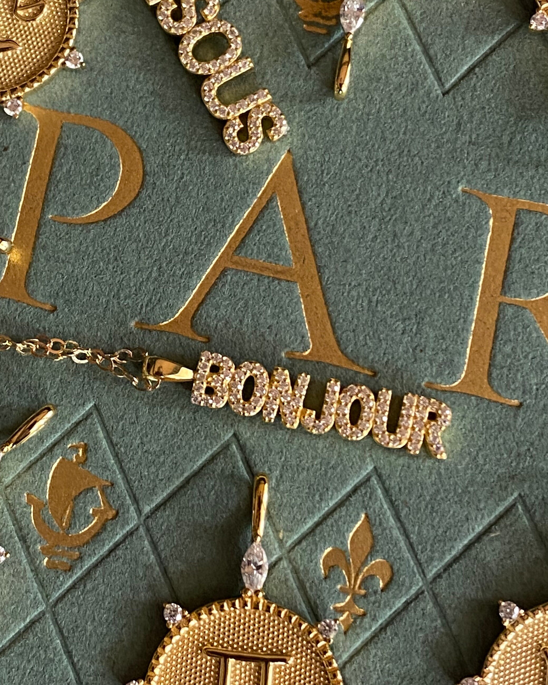 Bonjour Necklace French Word Jewelry Parisian Girl Gifts for Etsy