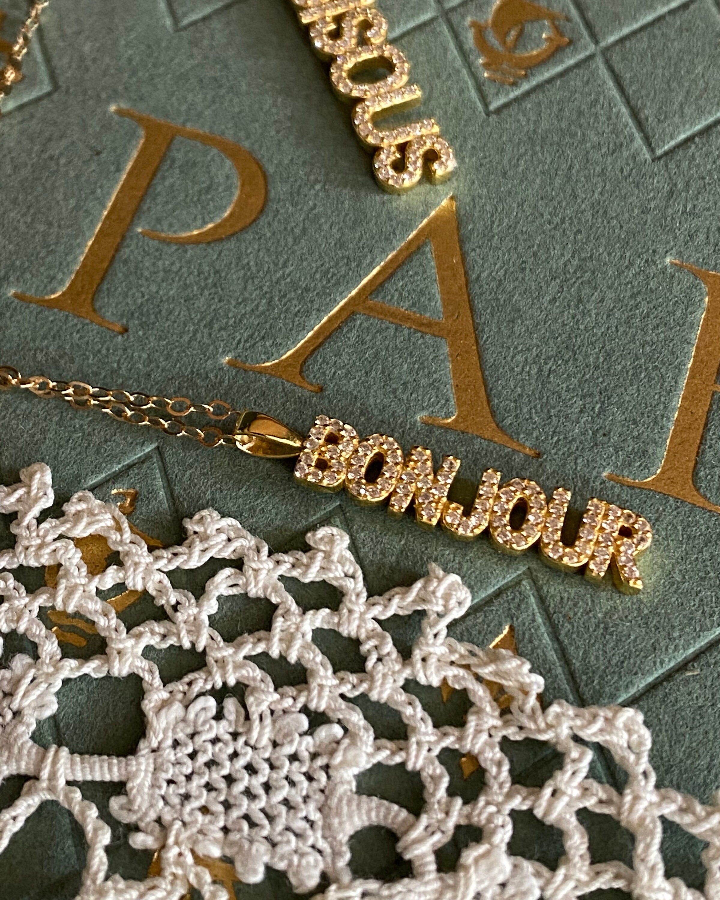 Bonjour Necklace French Word Jewelry Parisian Girl Gifts for Etsy