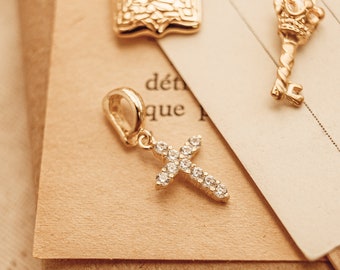 Cross Necklace Charm, French Wedding, Amulet Charm, Talisman Pendant, Parisian Chic