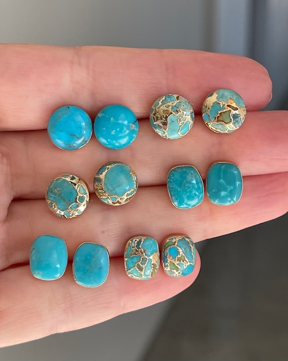 Natural Turquoise Studs Earrings Etsy