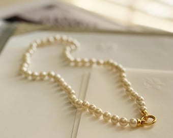 Hand Knotted Faux Pearl Choker: Soft Glam Style Collar Necklace