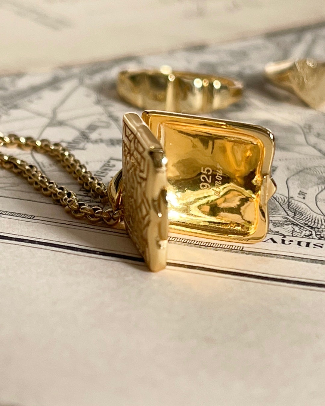 Gold Shield Locket, Vintage Girl , French Girl Jewelry, 18kt Vermeil